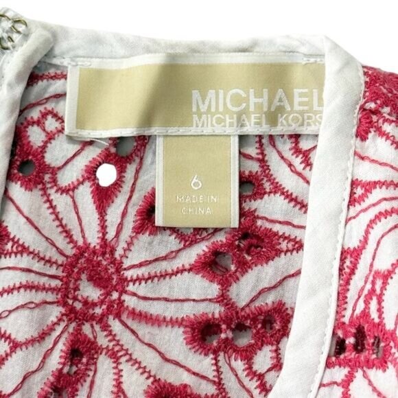 MICHAEL Michael Kors Floral Eyelet Peplum Short Sleeve Blouse Top Sz 6 - Picture 4 of 5